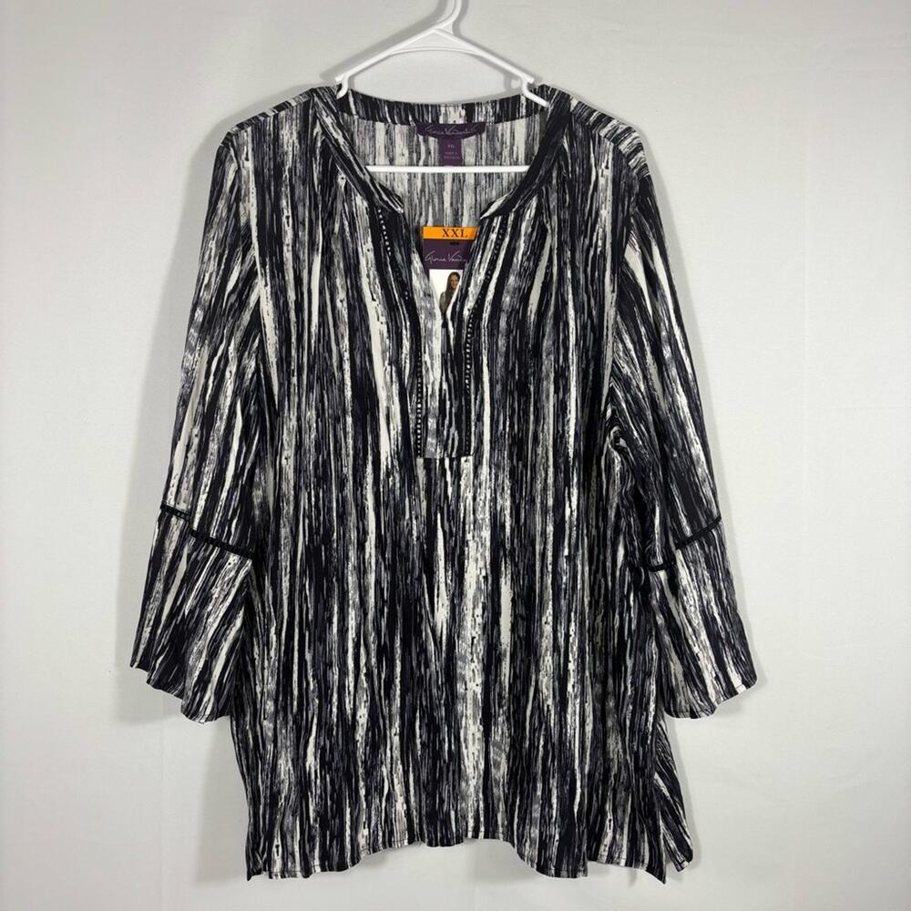 NWT Gloria Vanderbilt Black and White Striped Tunic Size XXL I0168